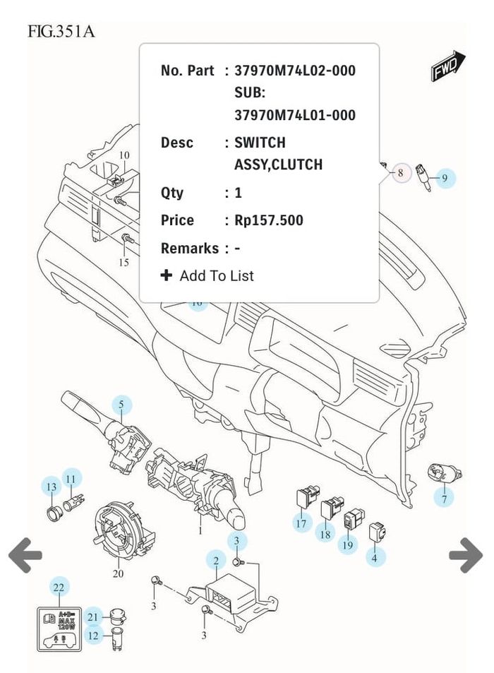Posisi switch di pedal kopling Suzuki XL7