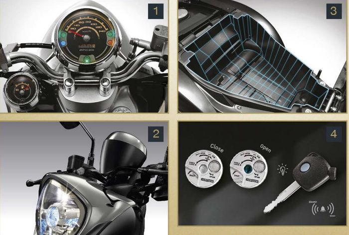 Yamaha Fino Final Edition memiliki panel instrumen dengan eco indicator, headlamp LED, bagasi 7,2 liter, dan kunci answer back system