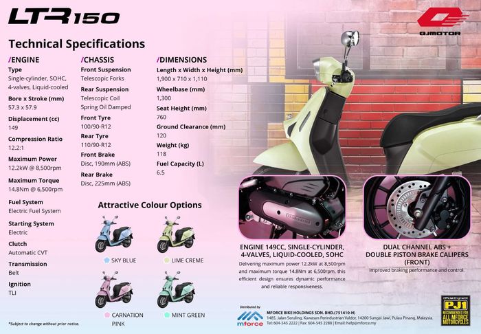 detail spesifikasi dan warna QJMotor LTR 150