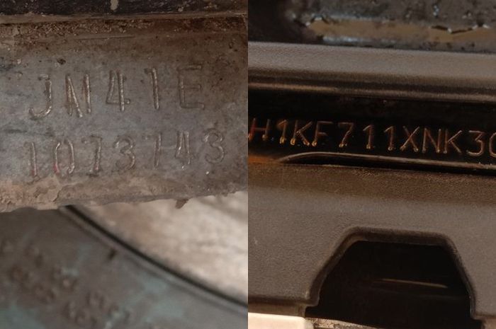 Nomor mesin (kiri) dan nomor rangka (kanan), ilustrasi.