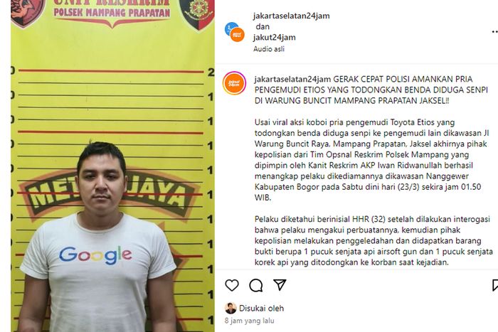 HHR alias Harits (33), pelaku koboi jalanan di Mampang Prapatan Raya, Jakarta Selatan yang menodongkan pistol ke pengemudi mobil lain