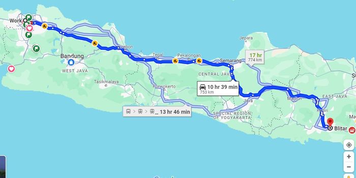Rute Jakarta-Blitar yang seharusnya bisa ditempuh Suzuki S-Presso dalam satu tangki BBM.