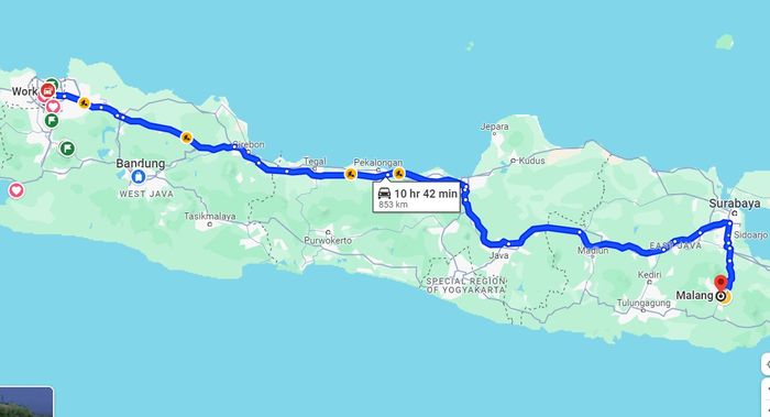 Rute Jakarta-Malang yang seharusnya bisa ditempuh Suzuki XL7 Hybrid dalam satu tangki.