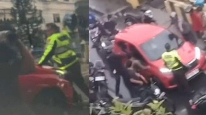 Polisi dan warga kejar lalu keroyok Honda Brio merah di Banjarmasin Kalimantan Selatan