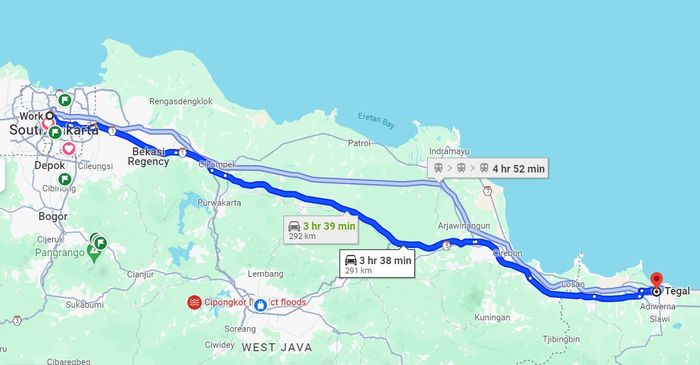 Perjalanan Jakarta-Tegal yang mungkin bisa ditempuh Changan Lumin pada sekali pengisian daya.
