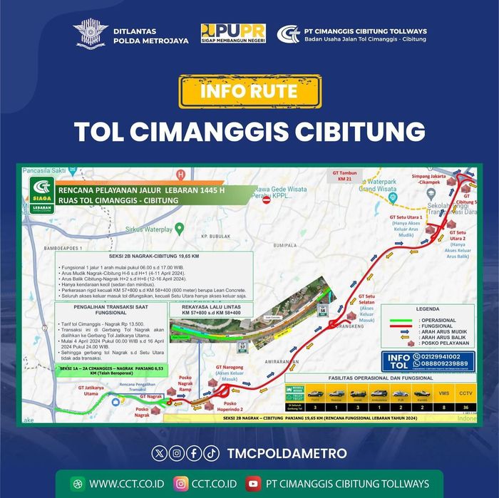 Info rute Tol Cimanggis-Cibitung selama masa libur mudik Lebaran 2024.
