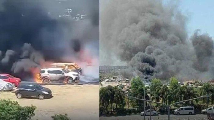 Kepulan asap hitam saat api membakar 19 mobil