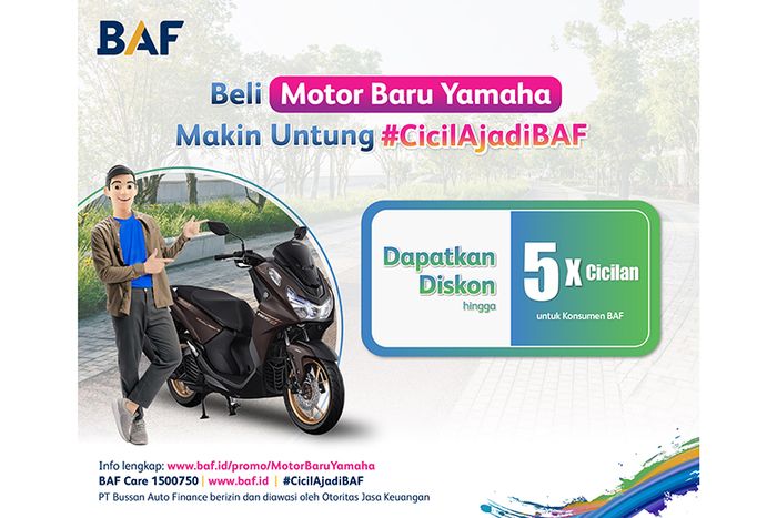 Khusus bagi Konsumen BAF akan mendapatkan promo spesial cicilan untuk pengajuan kembali pembiayaan Motor Baru Yamaha.