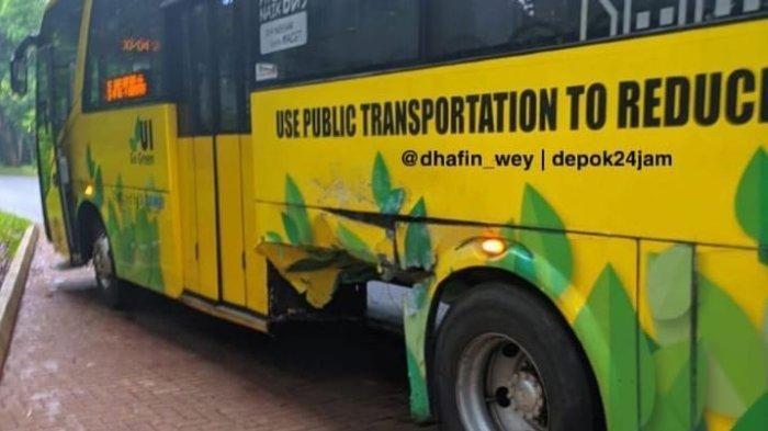 bodi bawah bus kuning bolong ditusuk kencang HR-V yang dibawa mahasiswa