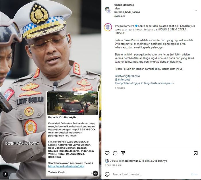 Dirlantas Polda Metro Jaya, Kombes Pol Latif Usman menjelaskan aplikasi Cakra Presisi ke pak Bhabin tentang konfirmasi tilang ETLE kini lewat WhatsApp