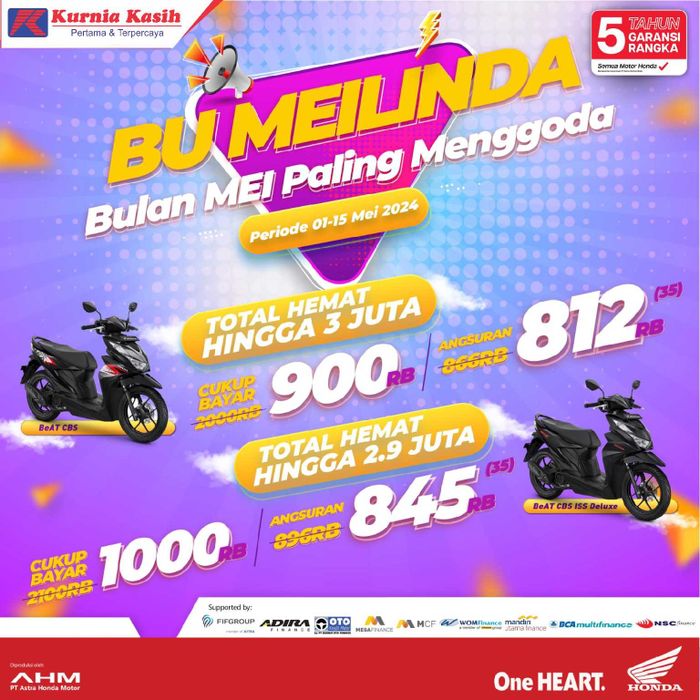 Promo Honda Bulan Mei berupa potongan DP dan angsuran