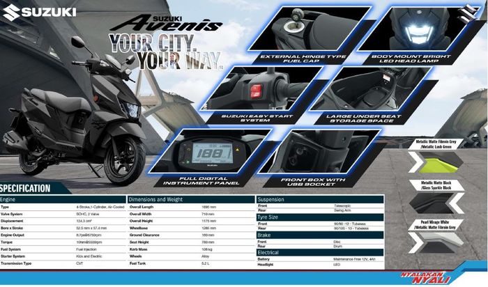 detail spek dan fitur Suzuki Avenis 125