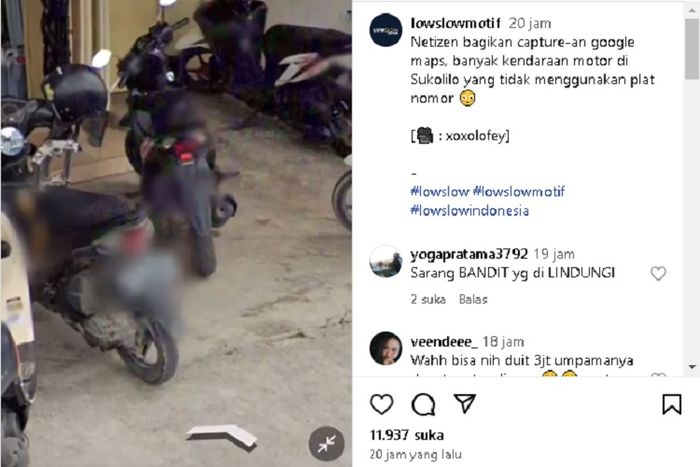 Viral Google Maps merekam gambar motor-motor di desa Sukolilo, pati banyak yang tak pakai pelat nomor