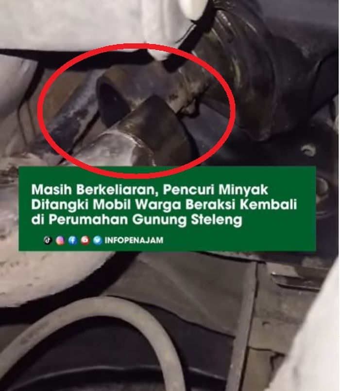 Slang bensin karet penghubung lubang pengisian dan tangki bensin mobil dipotong pelaku maling bensin