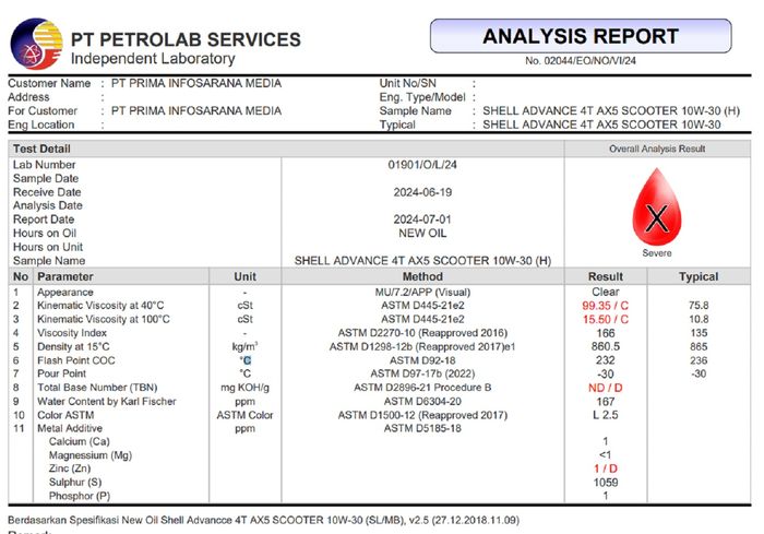 Sampel H punya hasil viskositas dan TBN yang tidak sesuai SNI dan nilai typical