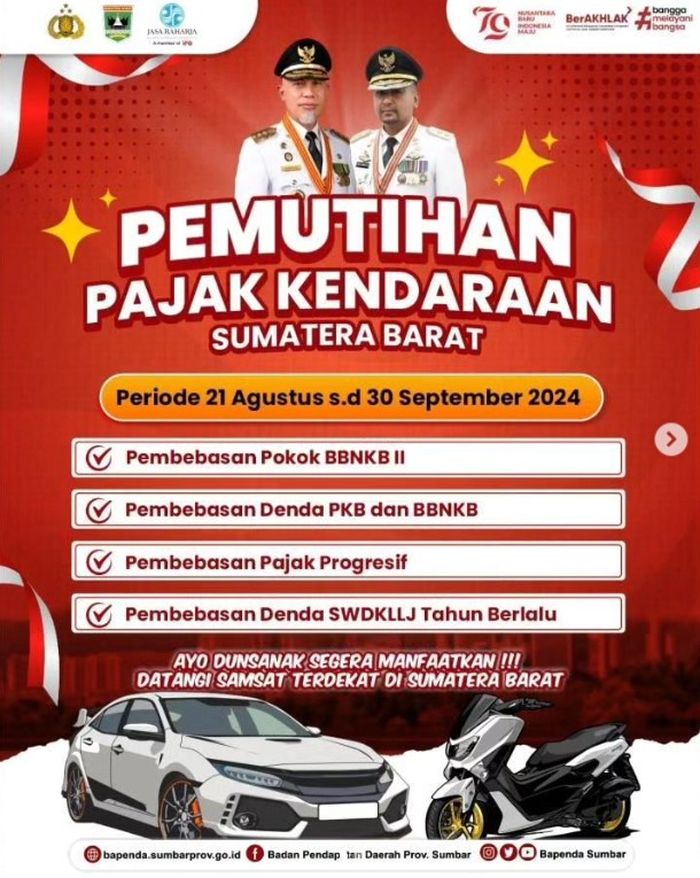Prgram pemutihan pajak kendaraan 2024 di Sumatera Barat.