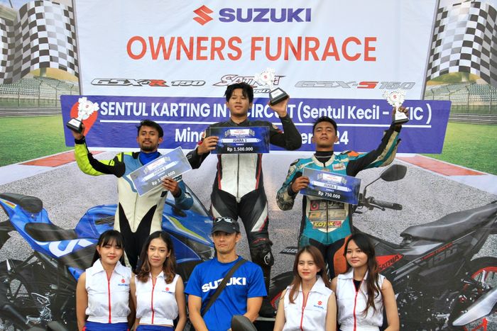 Pemenang balap Suzuki Owners Fun Race 2024 dengan memakai GSX-R150 dan Satria F150