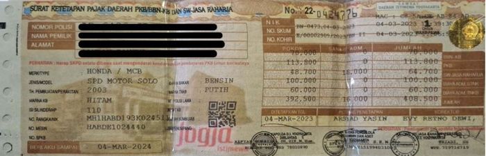 contoh keterangan-keterangan yang ada di STNK
