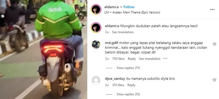 Pengendara ojek online yang menggunakan Honda PCX 160 tidak memasang pelat nomor belakang