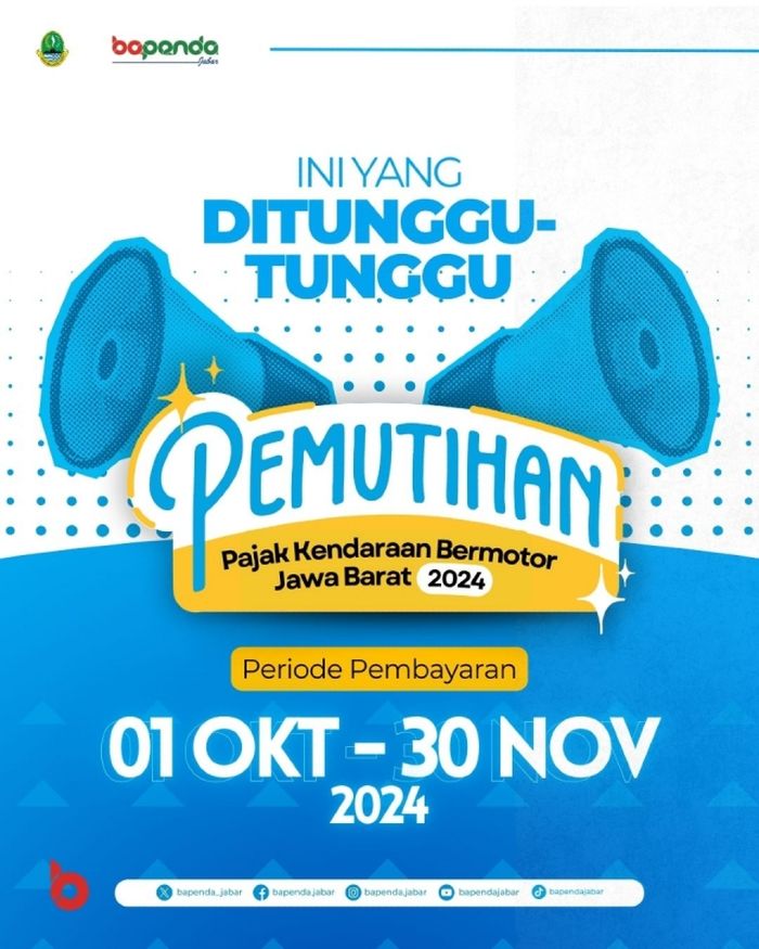 Pemutihan Pajak Kendaraan Bermotor di Jawa Barat di mulai 1 Oktober - 30 November 2024