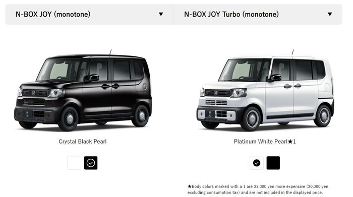 Perbedaan tampang antara Honda N-BOX Joy dan N-BOX Joy turbo.