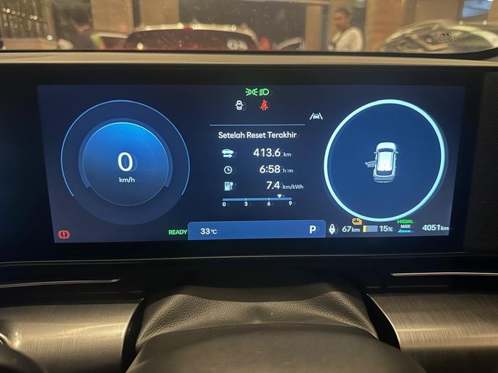 Konsumsi energi All-new KONA Electric Signature Long Range saat finish di kota Semarang dengan total jarak tempuh 413,6 km dari Bekasi