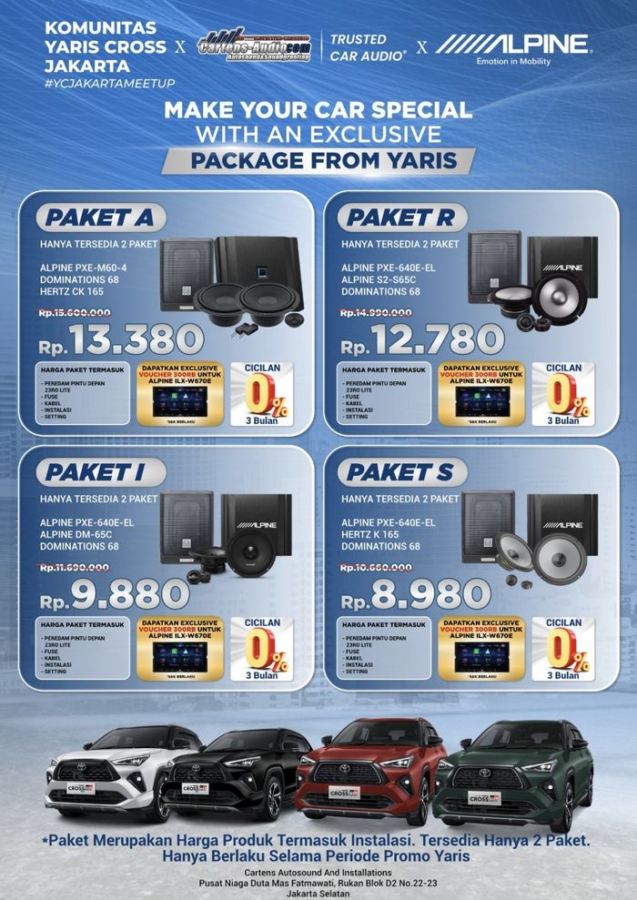 Beragam paket audio yang bisa diterapkan di Yaris Cross dari Cartens Audio Jakarta