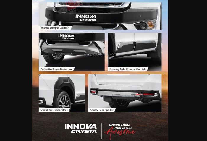 detail aksesori bodi pada Toyota Innova Crysta Tashan