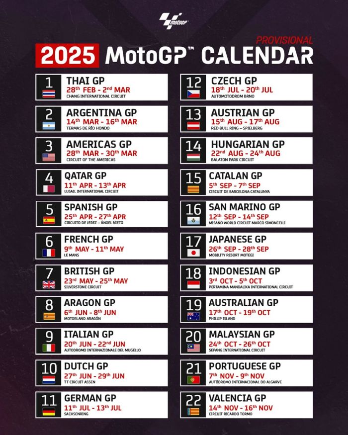 Seri Pembuka di Gelar Bulan Ini, Begini Kalender MotoGP 2025