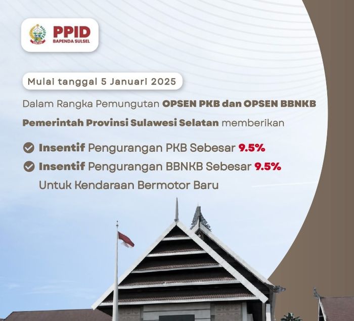 Diskon pajak kendaraan di Sulawesi Selatan.