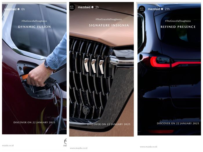 Postingan story Instagram dari akun Mazda Indonesia yang menampilkan bagian dari Mazda CX-80 PHEV