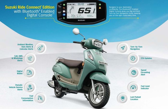 sudah dilengkapi fitur konektivitas smartphone Suzuki Ride Connect