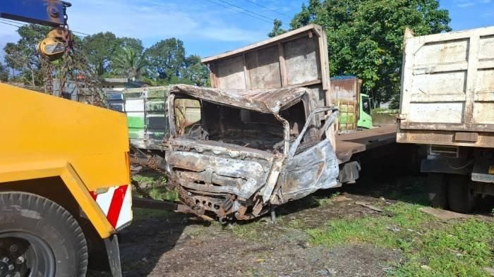 Penampakan truk yang terlibat kecelakaan maut di Gerbang Tol Ciawi