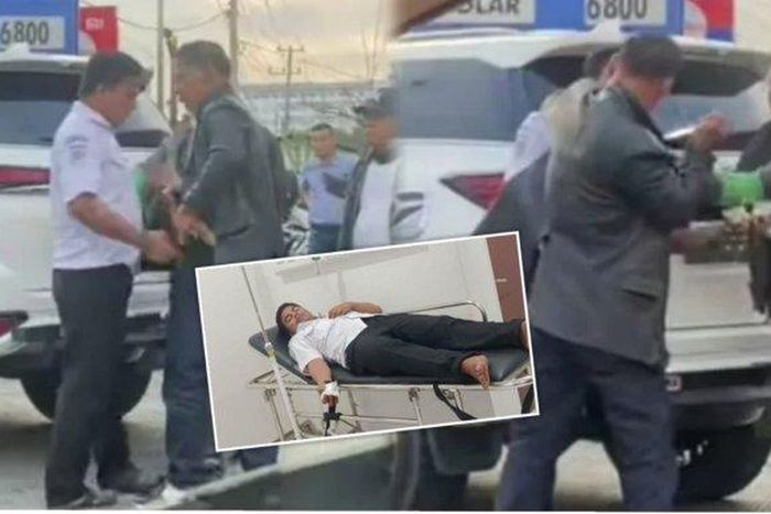 Kondektur bus Damri ditusuk sopir Toyota Fortuner di pintu masuk SPBU Nunyai, Jl ZA Pagar Alam, Bandar Lampung, Lampung