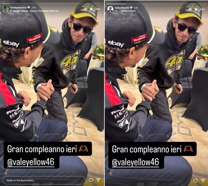 Unggahan Story Instagram Franco Morbidelli berisi ucapan selamat ulang tahun kepada Valentino Rossi