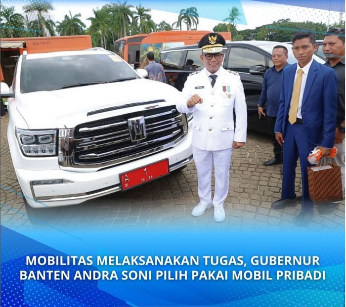 Gubernur Banten, Andra Soni memakai mobil pribadinya yakni GWM Tank 500 jadi mobil dinasnya