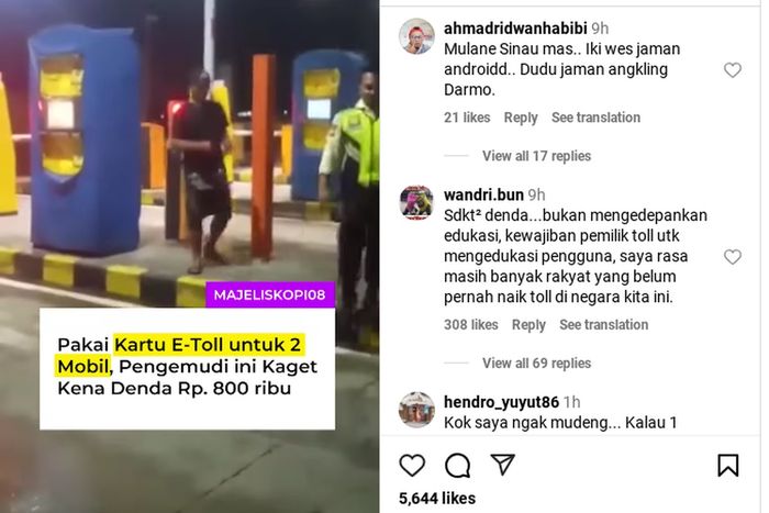 Seorang pengemudi didenda Rp 800 ribu setelah pakai dua kartu e-toll
