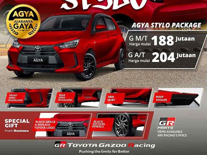 Toyota Agya Stylo versi Nasmoco model 2024 beserta harga jualnya.