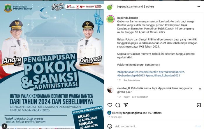 Program penghapusan pokok dan denda PKB hingga 30 Juni 2025