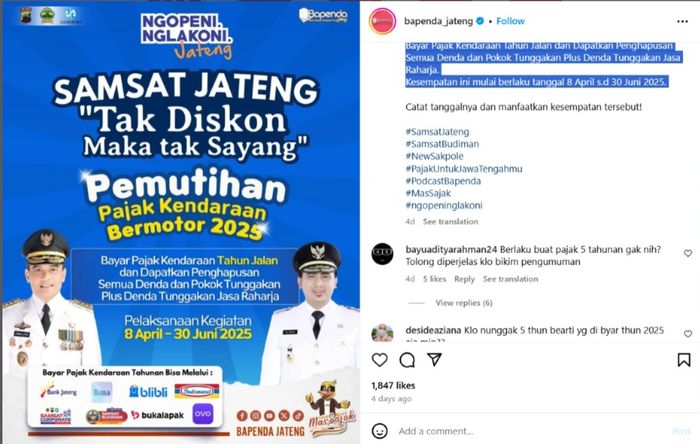 Program potongan pajak PKB Jawa Tengah 