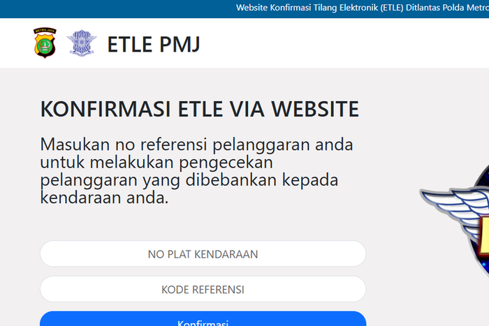 Website ETLE Polda Metro Jaya