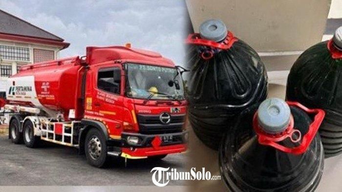 Barang bukti yang diamankan berupa truk tangki Pertamina dan tiga galon air mineral berisi 45 liter Pertalite hasil kencing dua pegawai fuel terminal BBM Pertamina Boyolali