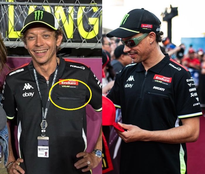Tidak ada logo Ducati di kaos Valentino Rossi, sedangkan di Franco Morbidelli dan yang lainnya ada