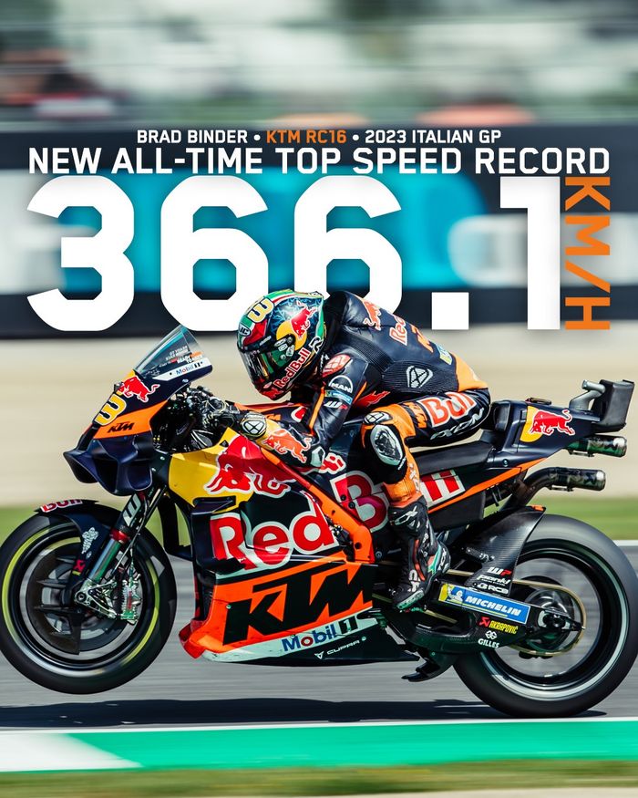 Top speed 366,1 km/jam dicetak Brad Binder di MotoGP Italia 2023