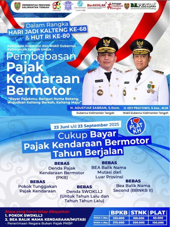 Program pemutihan pajak kendaraan yang digelar Pemerintah Provinsi Kalimantan Tengah mulai 23 Juni sampai 23 September 2025