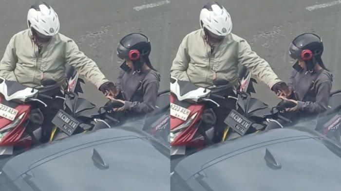Aiptu Rudi Hartono yang terciduk lakukan pungli kepengendara wanita yang melawan arah 