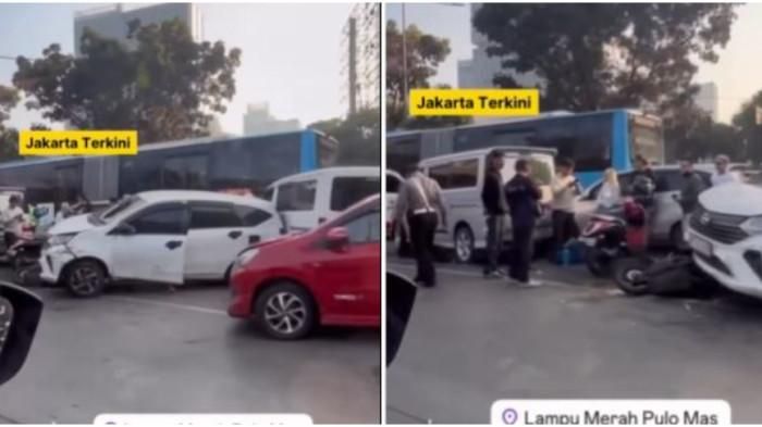 Kecelakaan beruntun 9 mobil dan 5 motor yang ditabrak belakang truk kontainer rem blong di lampu merah Pulomas, Pulogadung, Jakarta Timur