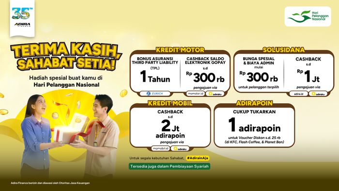 PT Adira Dinamika Multi Finance Tbk (Adira Finance) menghadirkan program bertajuk 'Terima Kasih Sahabat'.