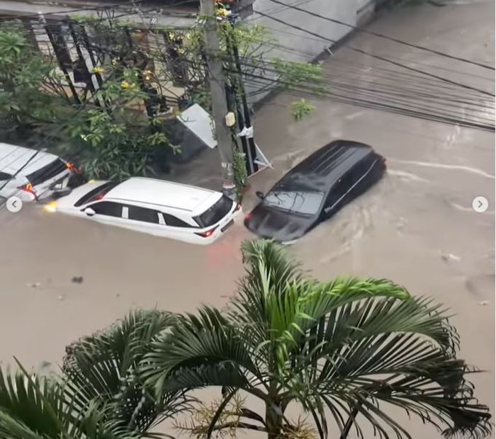 Sejumlah mobil yang terendam banjir bandang di provinsi Bali