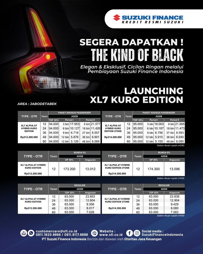 Ini sia skema cicilan XL7 Kuro